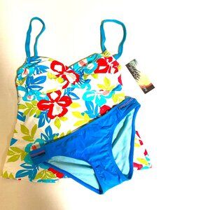 NEW 2pc Beach House Floral Tankini Top 12; Xhilaration Bikini L Swimwear #74